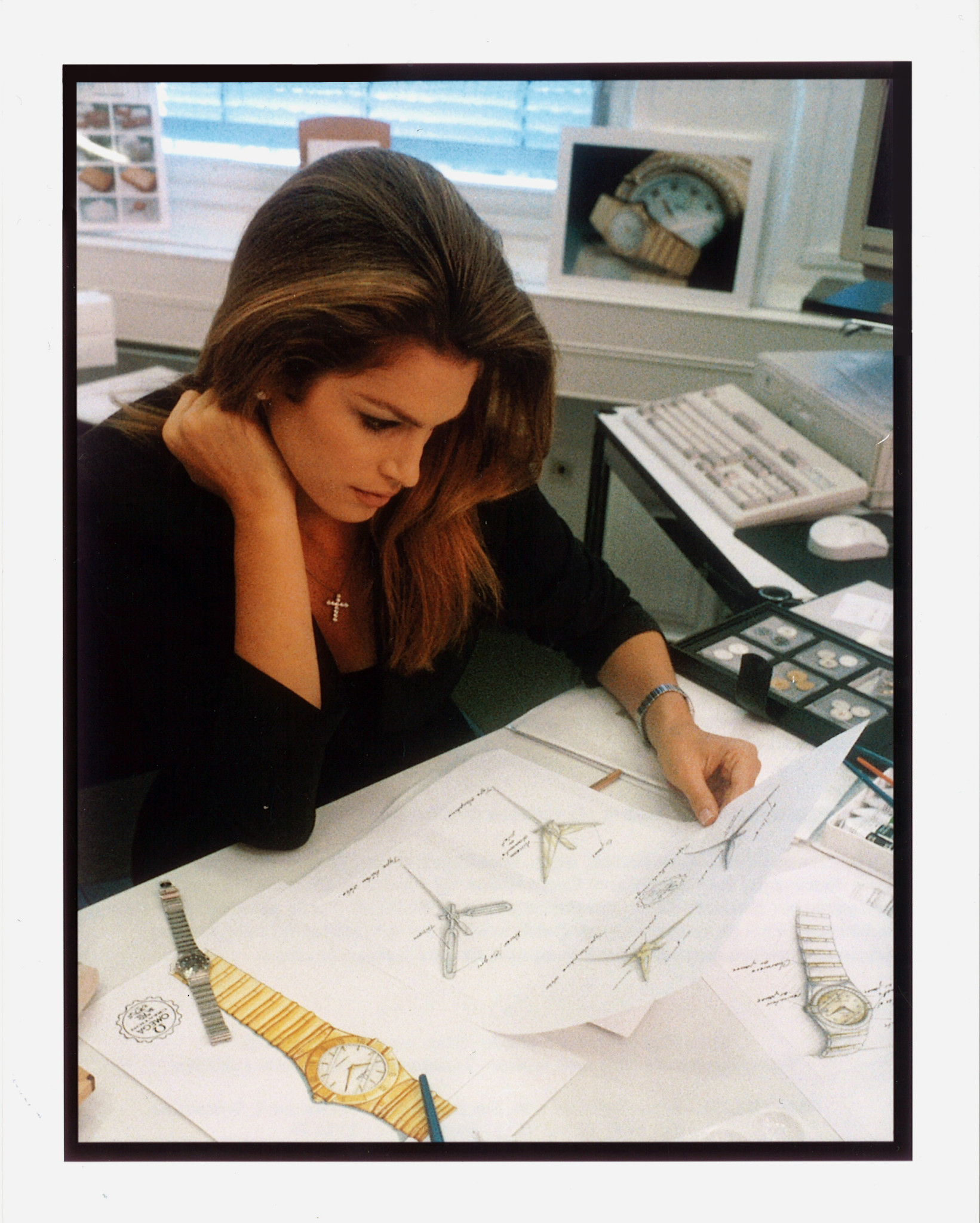 1996 cindy crawford working on the constellation design at omega in bienne 1