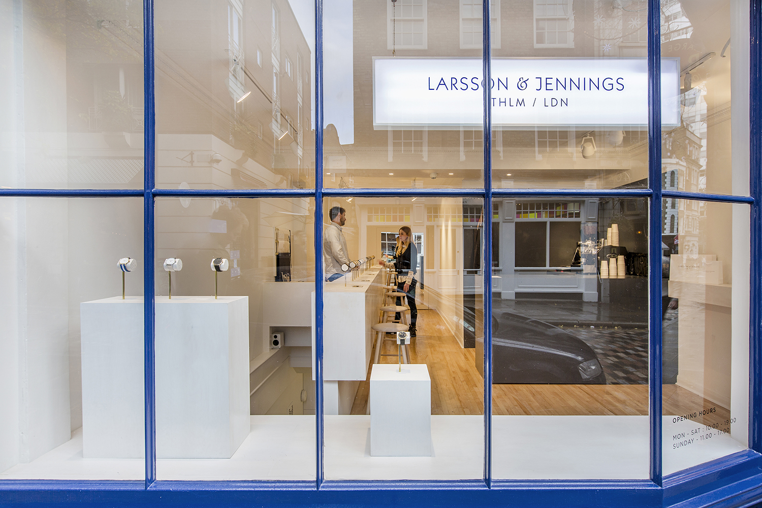 The minimalist styling of the larsson & jennings london boutique is a key selling point of the brand.