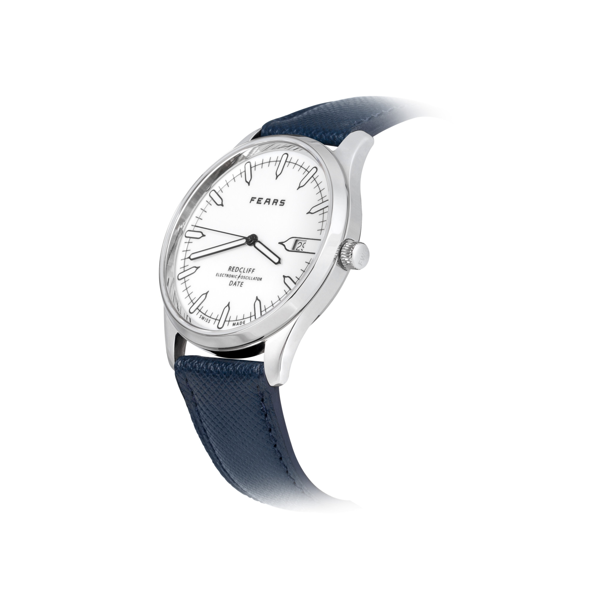 Fears redcliff date angled jetliner white dial on fears blue strap