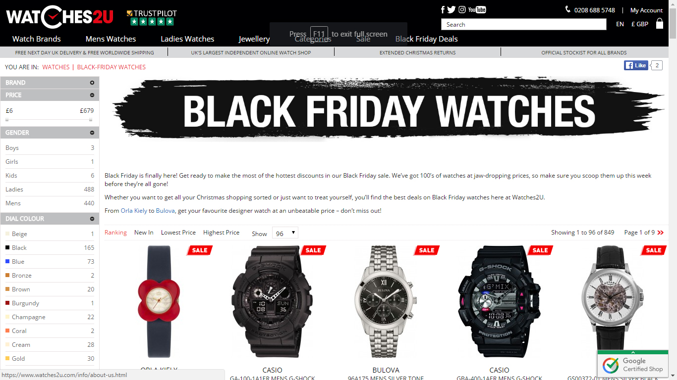 Watches2u black friday