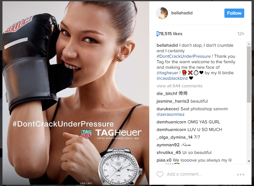 Bella hadid instagram tag heuer