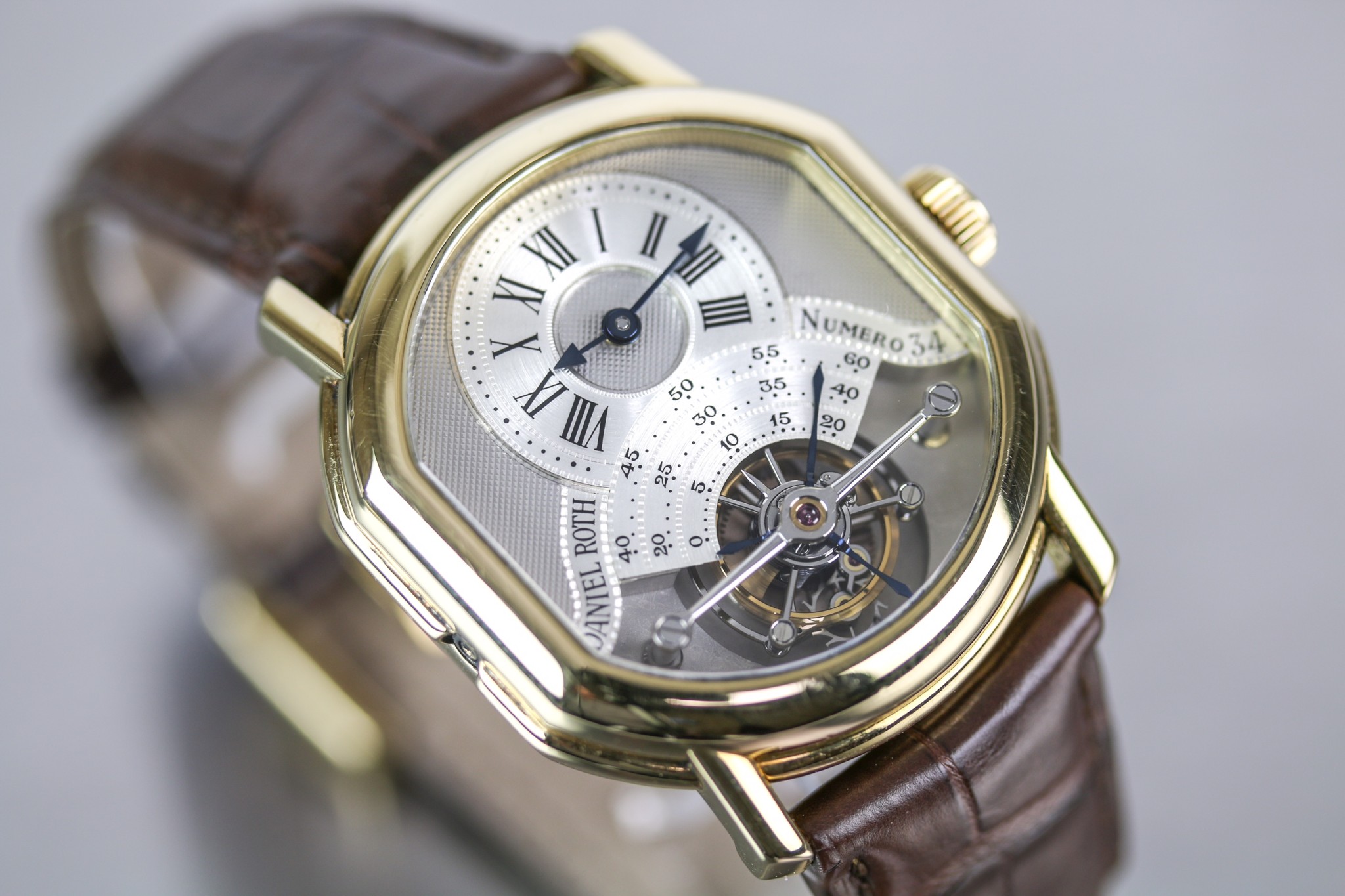 Daniel roth yellow gold oval double dialled tourbillon wristwatch