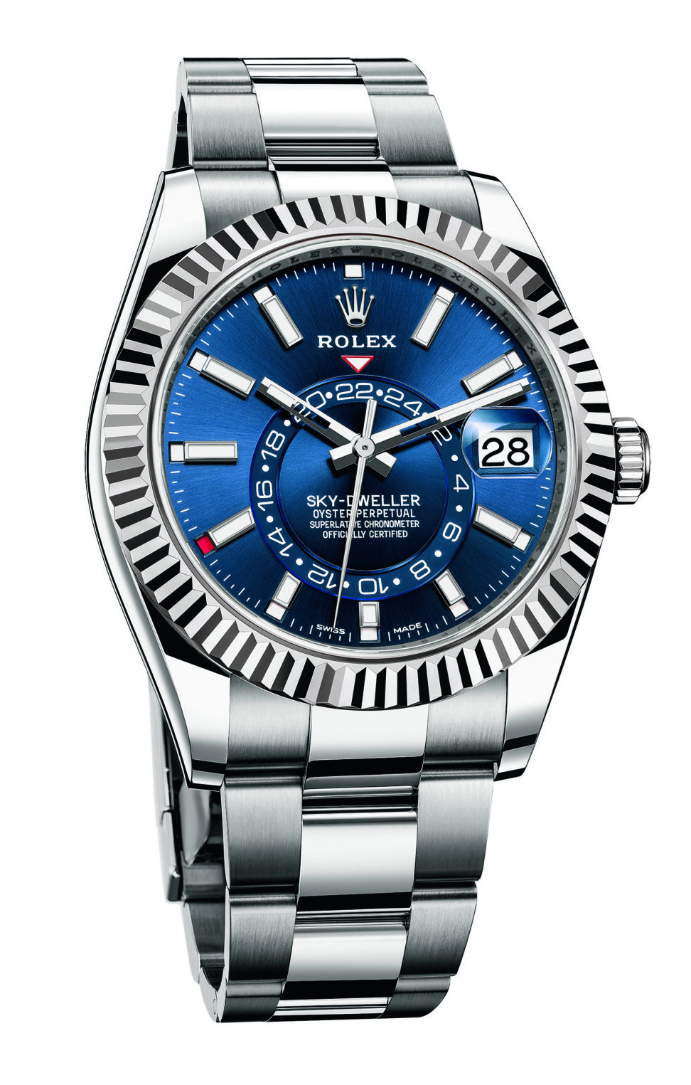 The oyster perpetual sky-dweller in rolesor with a blue dial was the best piece of the year from rolex, says mr toulson.