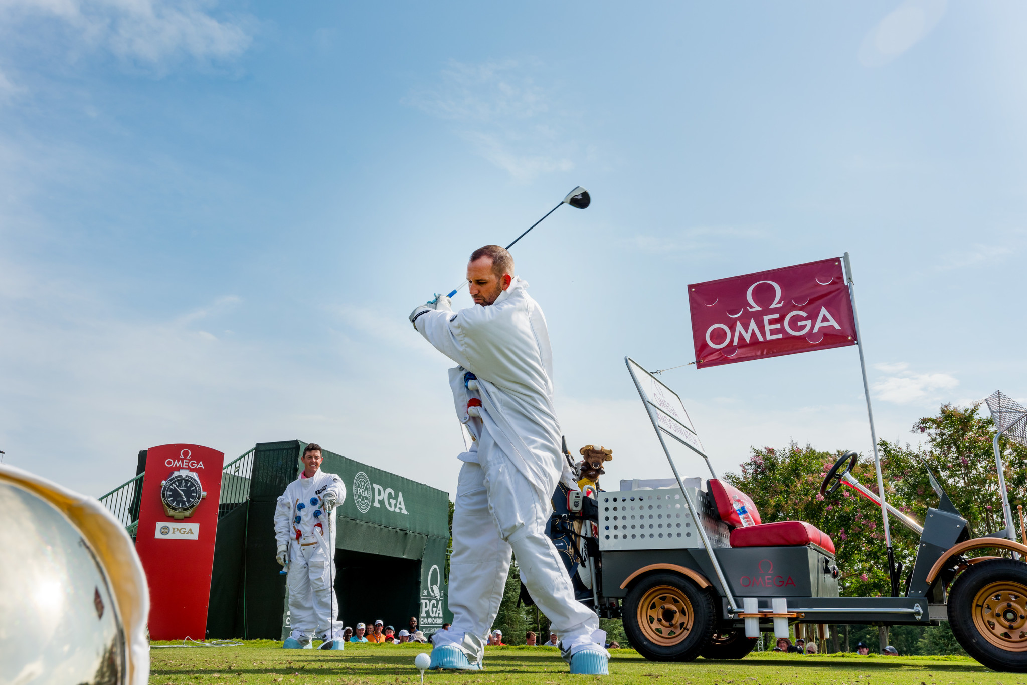 Sergio garcia hits drive with rory mcilroy watching - omega