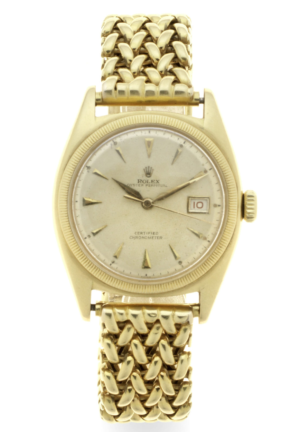 Rolex. An 18k gold automatic calendar bracelet watch ref: 6105, circa 1952 sold for £12,500