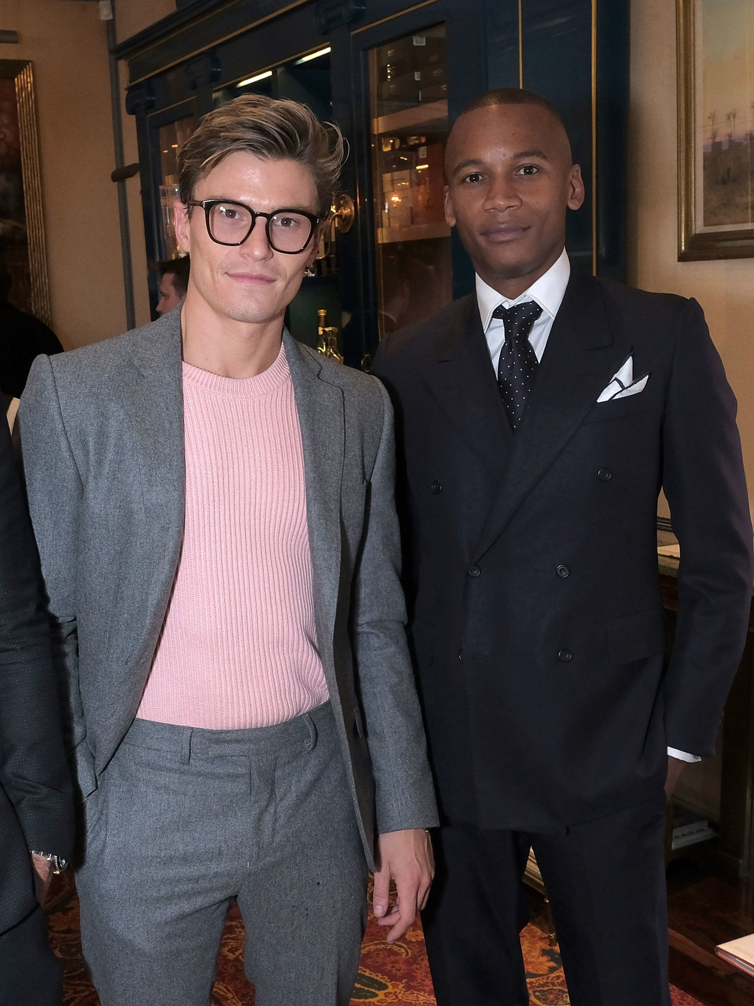 London, england - october 04: oliver cheshire (l) and eric underwood attend the breguet classic tour #mybreguetmoment in association with the gentleman's journal at mark's club on october 4, 2017 in london, england. (photo by david m. Benett/dave benett/getty images for breguet) *** local caption *** oliver cheshire; eric underwood