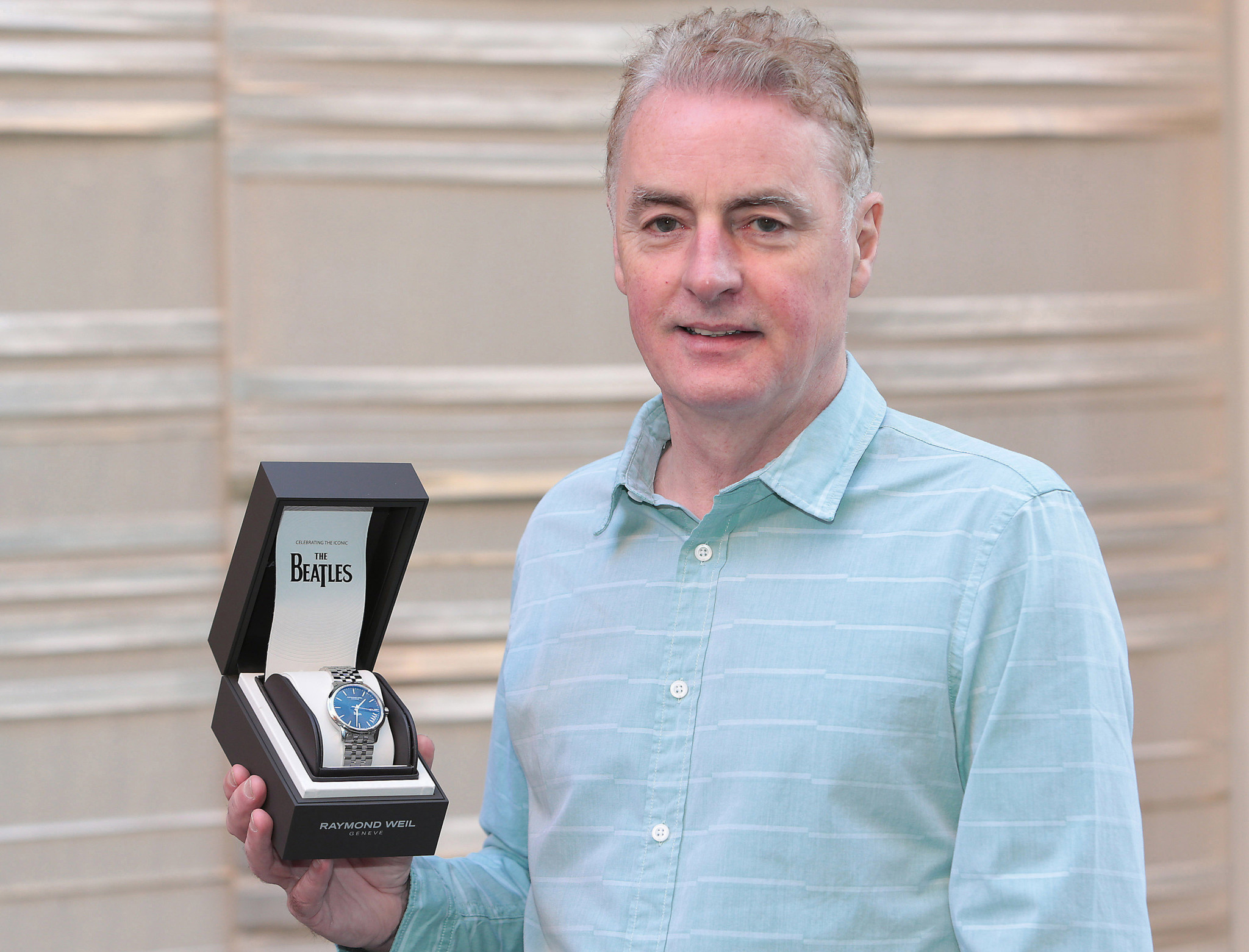 Dave fanning  at weirs in dublin with his raymond weil limited edition  maestro the beatles abbey road watch.