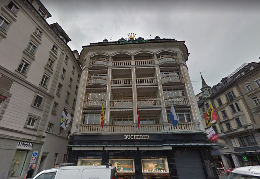 A google street view image of the four storey bucherer headquarters in lucerne.