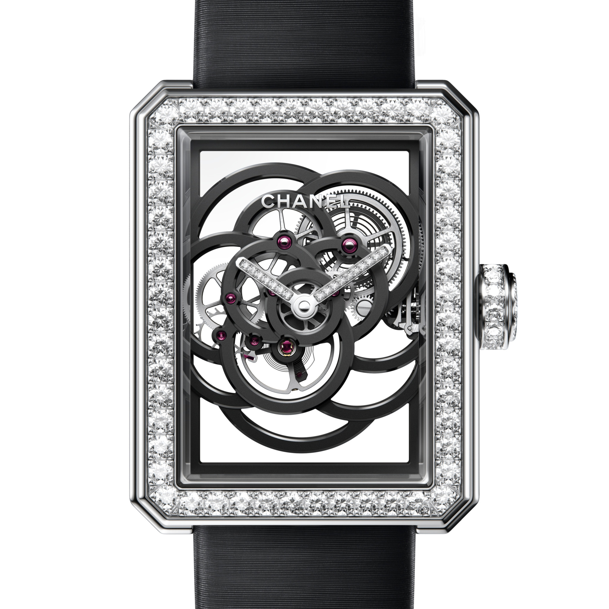 Ladies’ watch prize: chanel, première camélia skeleton.