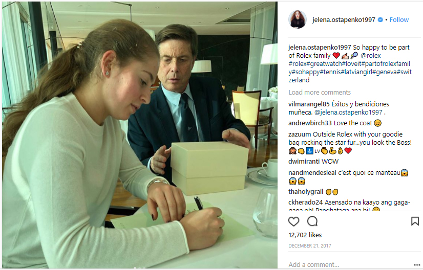 Jelena ostapenko announced her deal with rolex on her instagram feed.