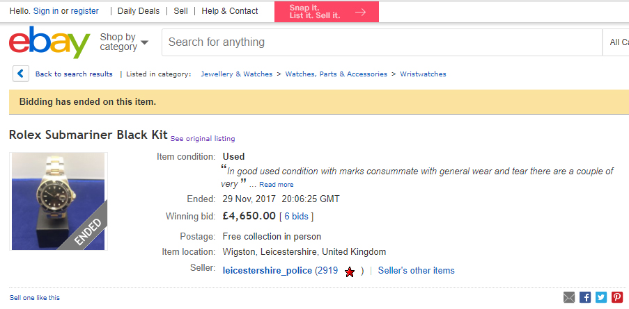Leicestershire ebay rolex listing
