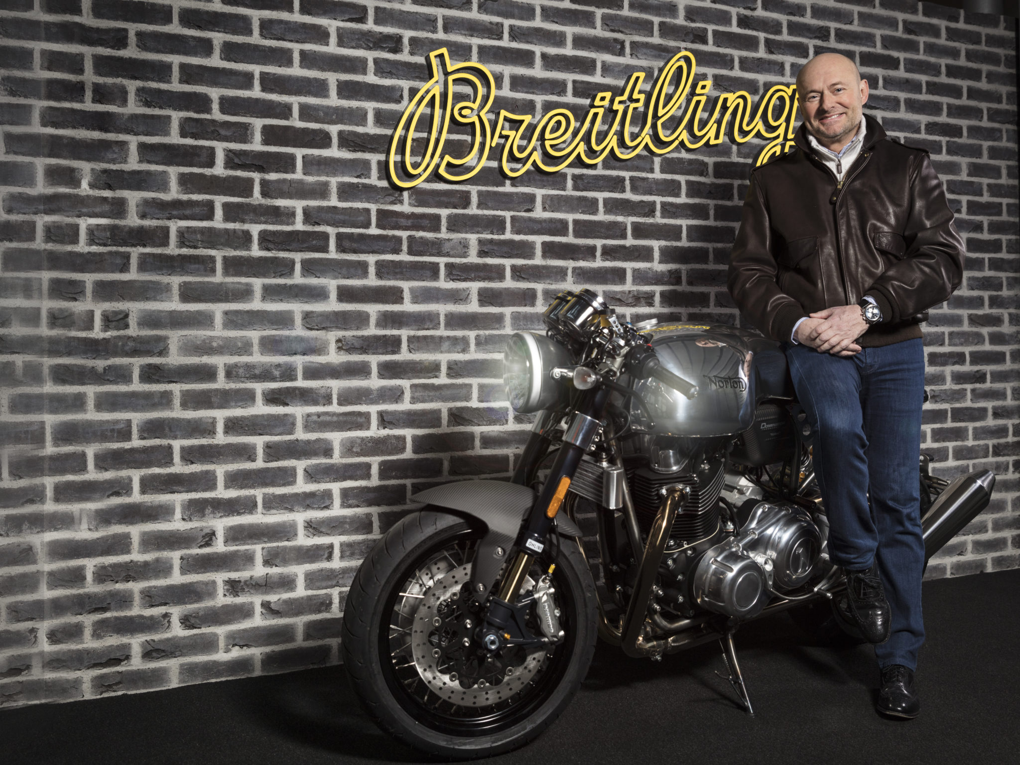 Breitling ceo mr georges kern and a norton commando motorcycle