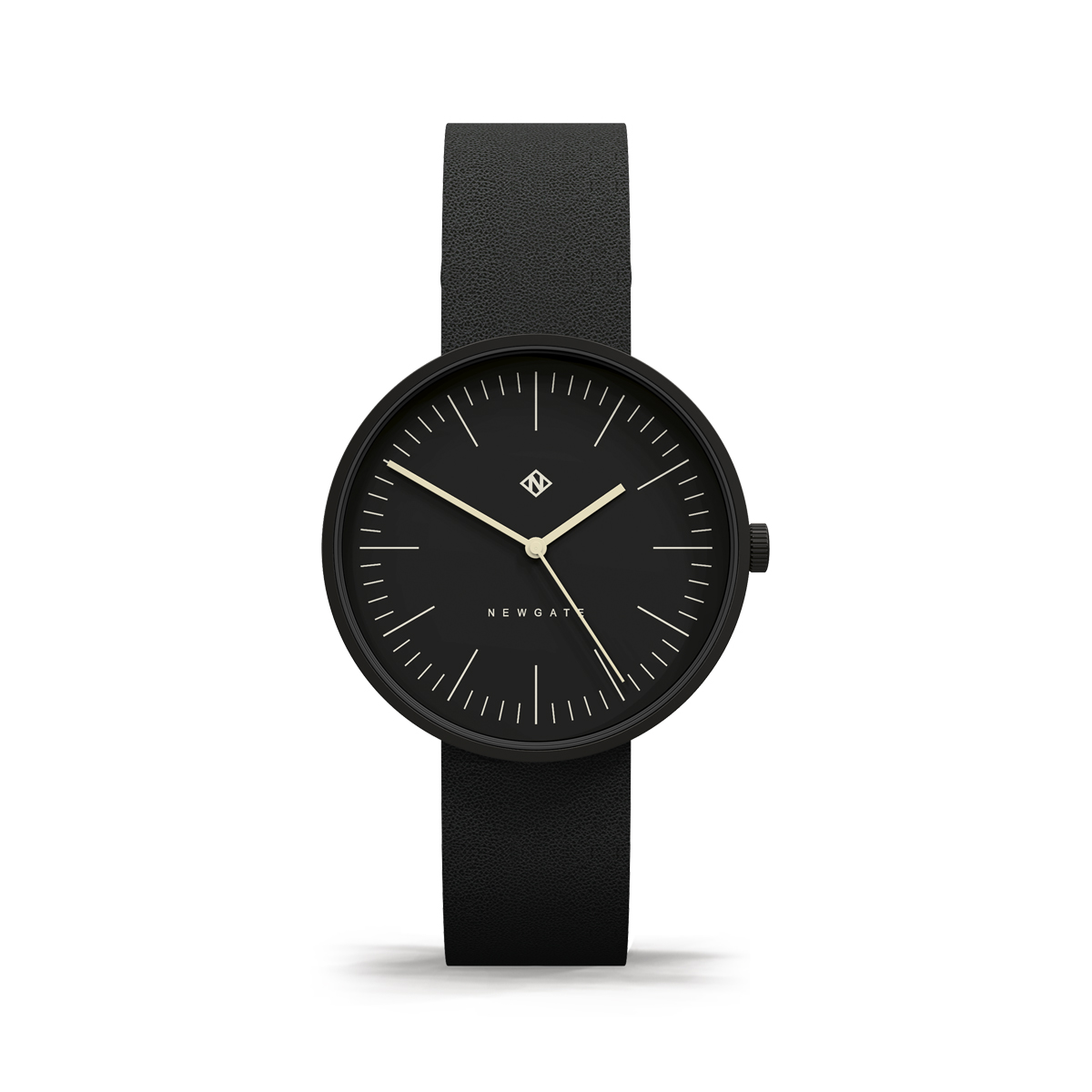 Newgate watches new launch at baselworld 2018 drumline in black with black marker dial and black nubuck leather strap