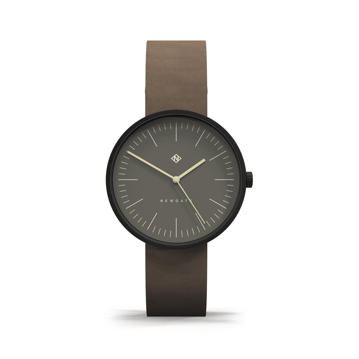 Newgate watches new launch at baselworld 2018 drumline in black with grey marker dial and brown nubuck leather strap 1