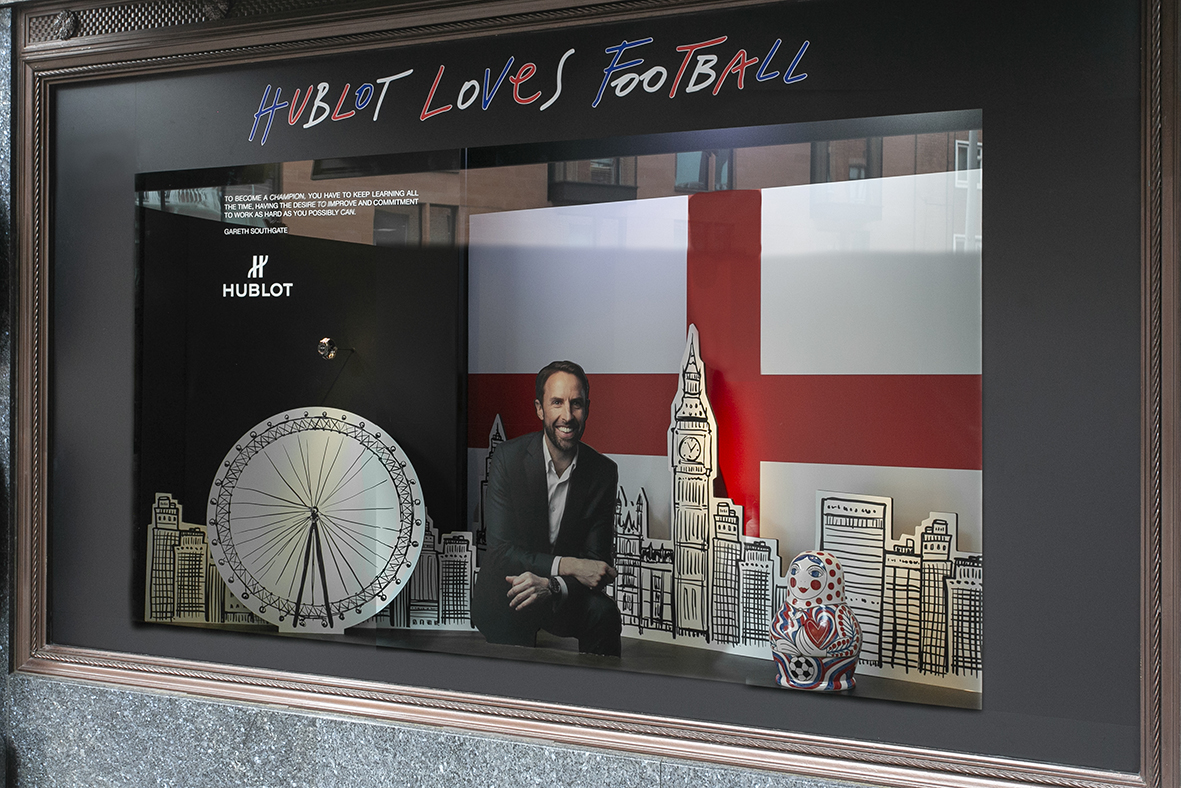 Window at harrods with gareth southgate