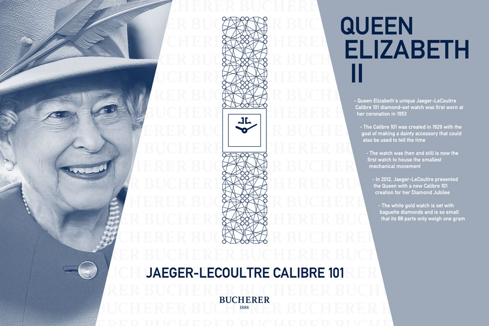 Queen elizabeth ii and her jaegar lecoultre calibre 101 diamond set watch