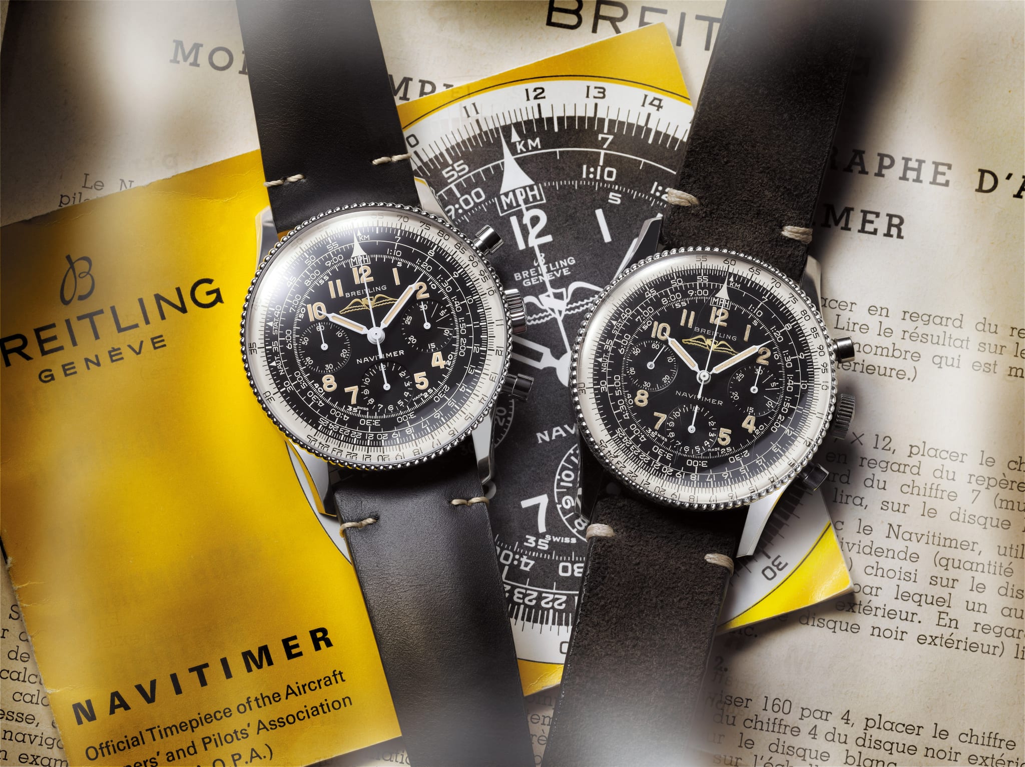 Breitling navitimer 02 navitimer ref. 806 1959 re edition and the historical navitimer ref. 806 from 1959 left to right 21694 14 03 19