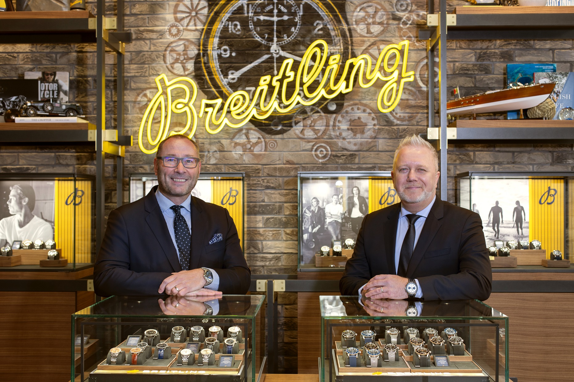 Gavin murphy managing director breitling uk craig bolton executive director uk at the watches of switzerland group