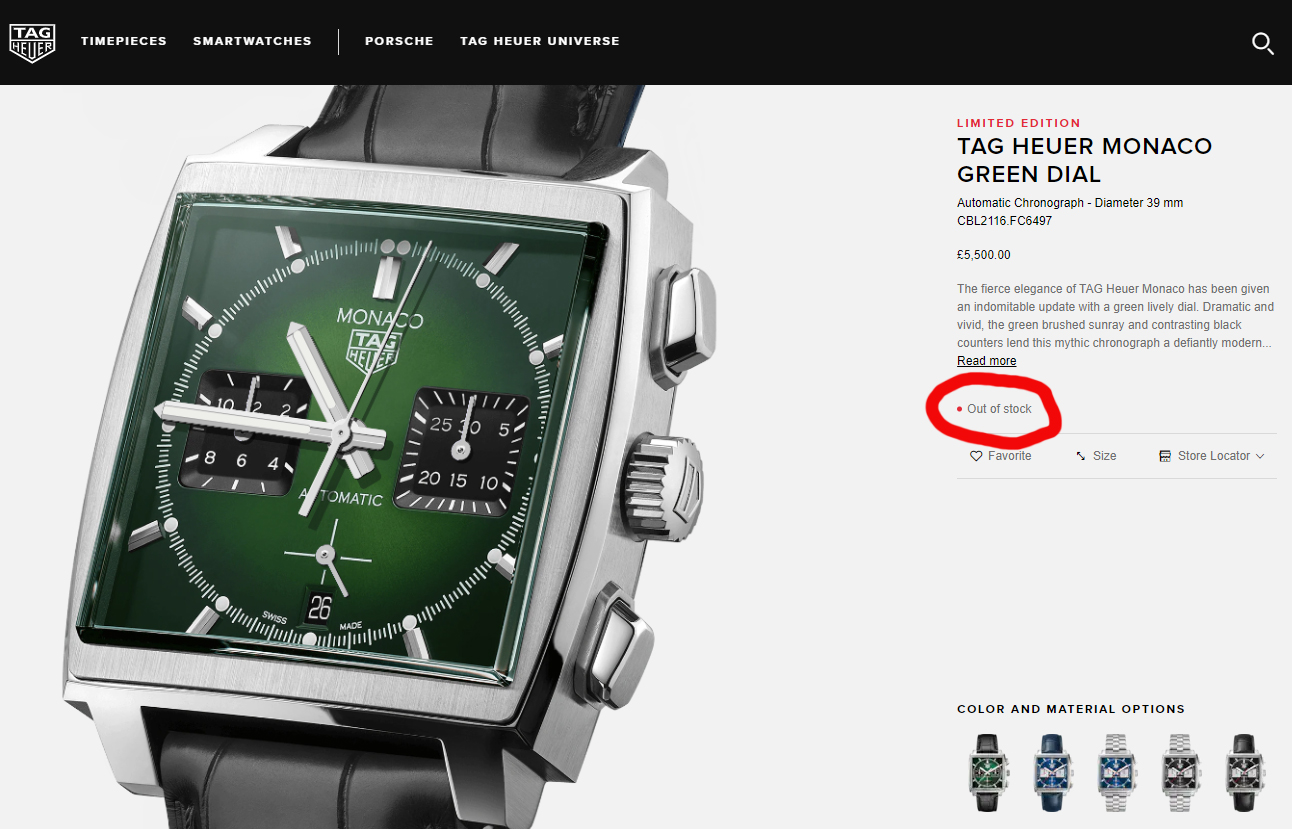 Sold out tag heuer monaco