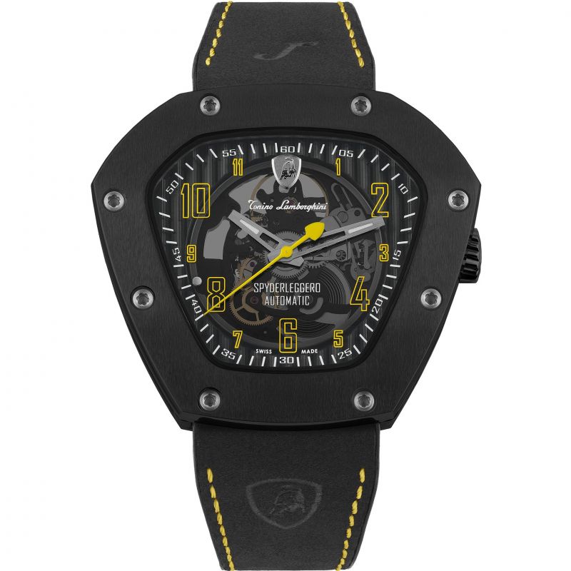 Gents black spyderleggero skeleton watch