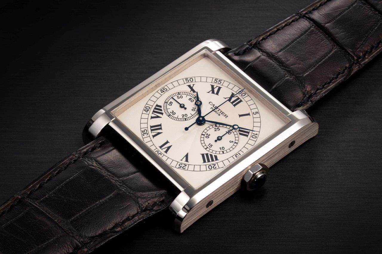 Cartier tank a white gold monopusher chronograph