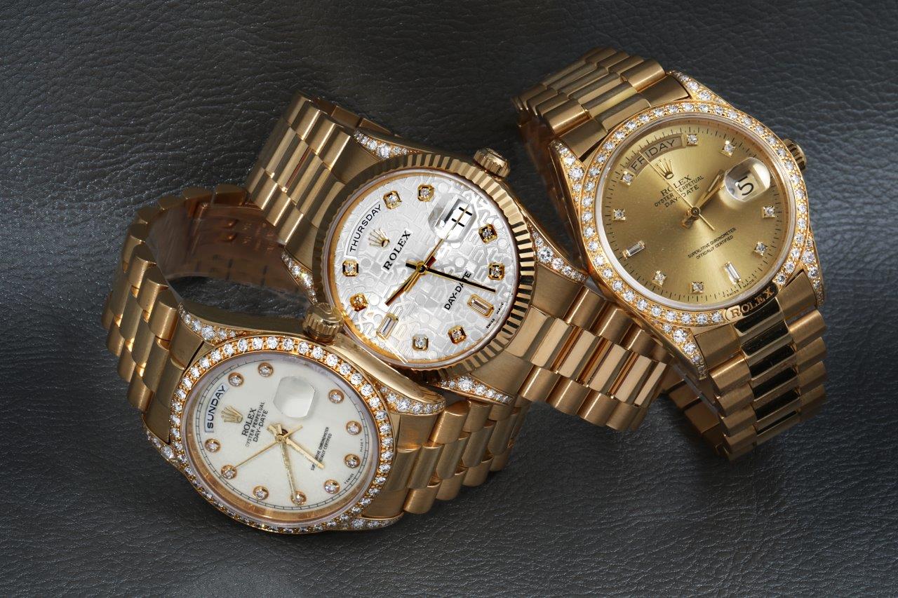 Rolex day date yellow gold diamond watches