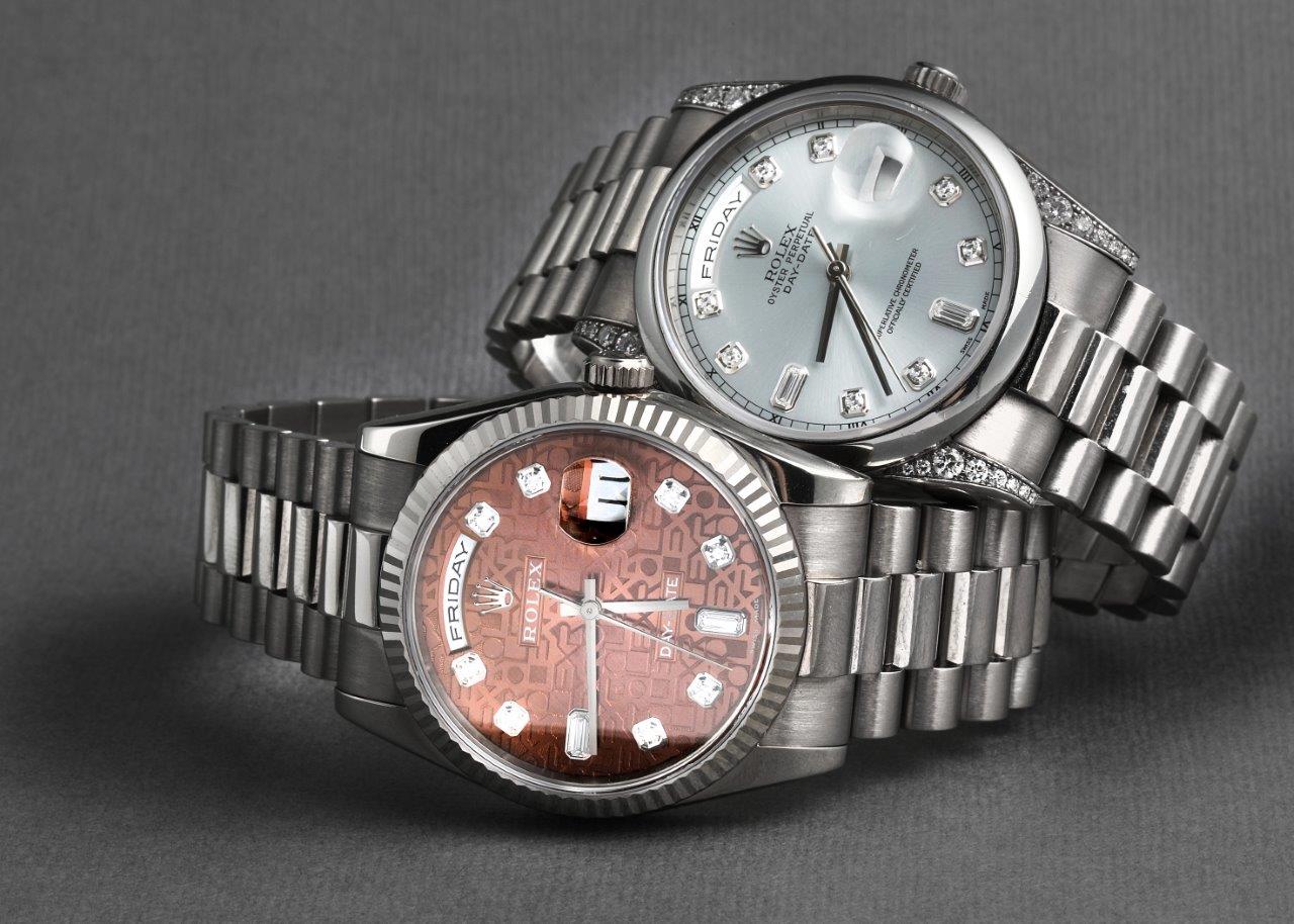 Rolex president day date white gold jubilee dial and platinum glacier dial watch