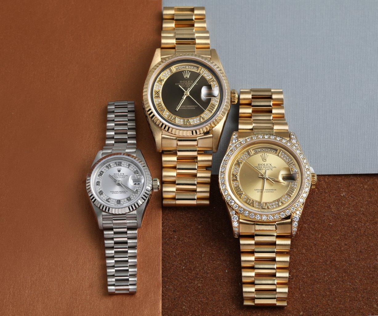 Rolex president day date and datejust president myriad diamond models