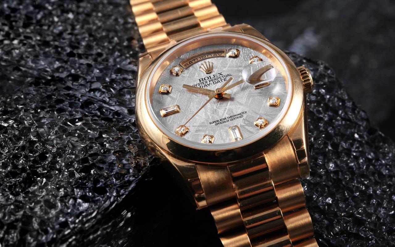 Rolex president yellow gold meteorite diamond mens watch 118208