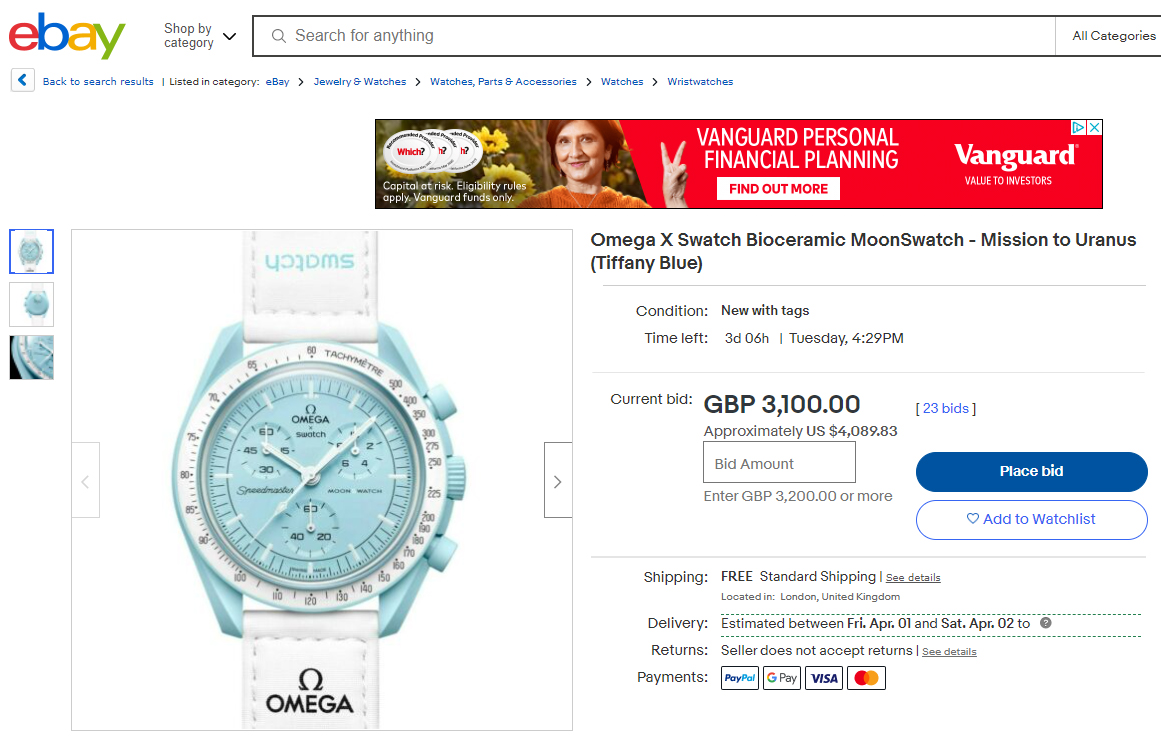 Omega X Swatch MoonSwatch Watches Start Selling On EBay For Over