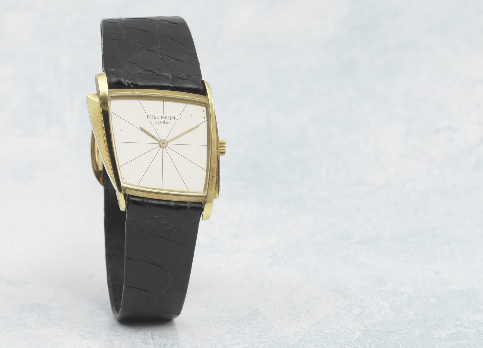 Patek philippe. An unusual fine and exceptionally rare 18k gold manual wind asymmetrical wristwatch gilbert albert ref 3422 circa 1960 1