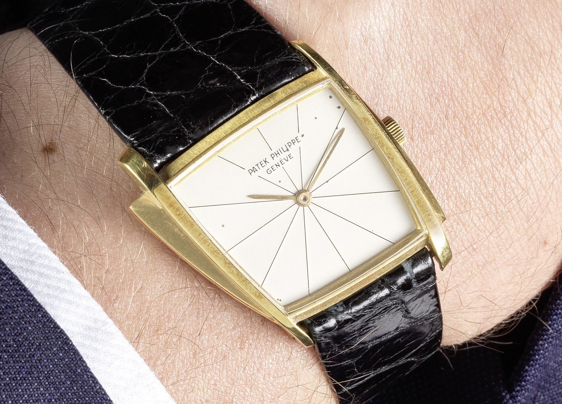 Patek philippe. An unusual fine and exceptionally rare 18k gold manual wind asymmetrical wristwatch gilbert albert ref 3422 circa 1960