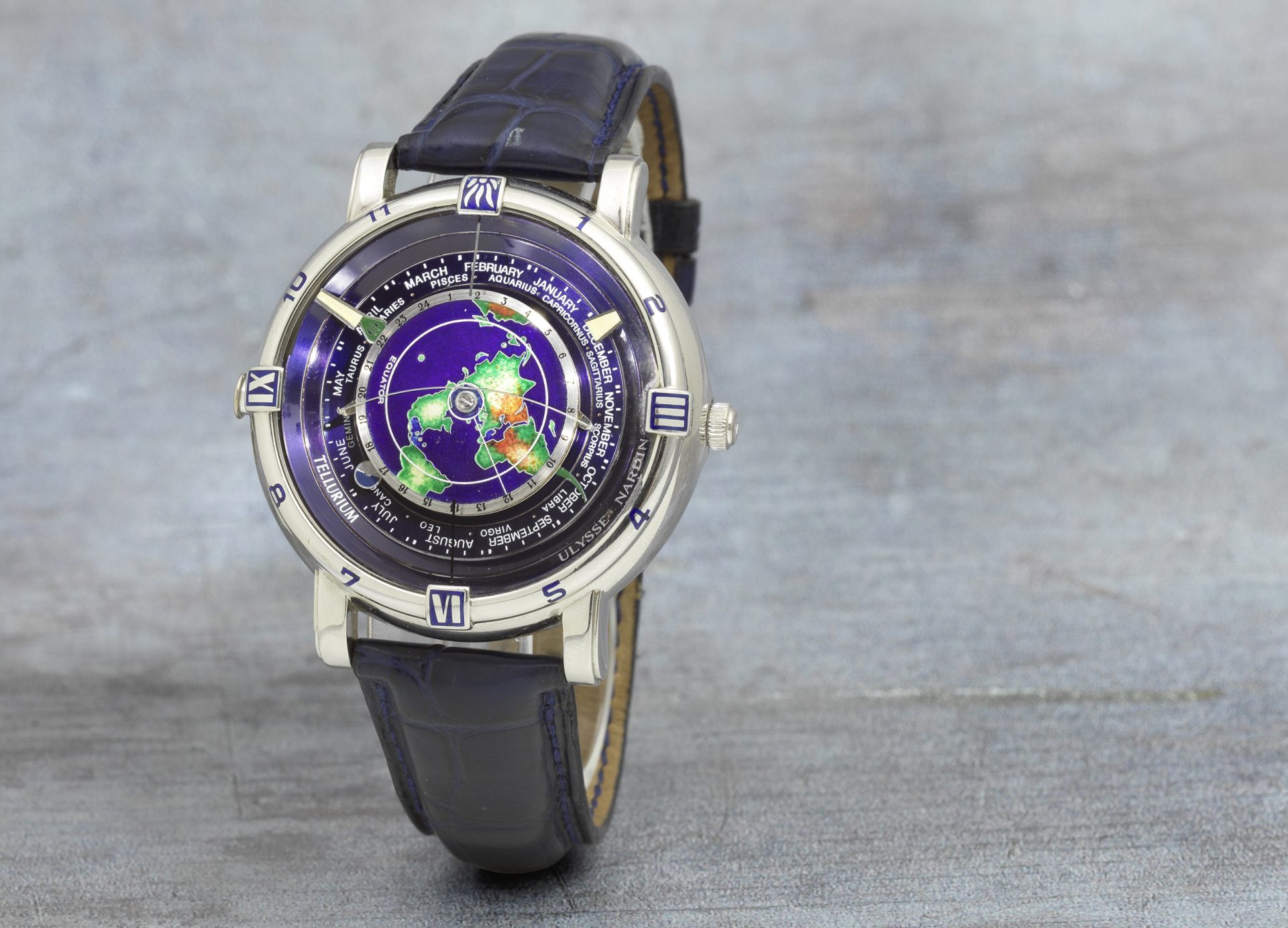 Ulysse nardin. A fine and rare platinum automatic astronomical wristwatch tellurium ref 889 99 no. 42 99 circa 1992