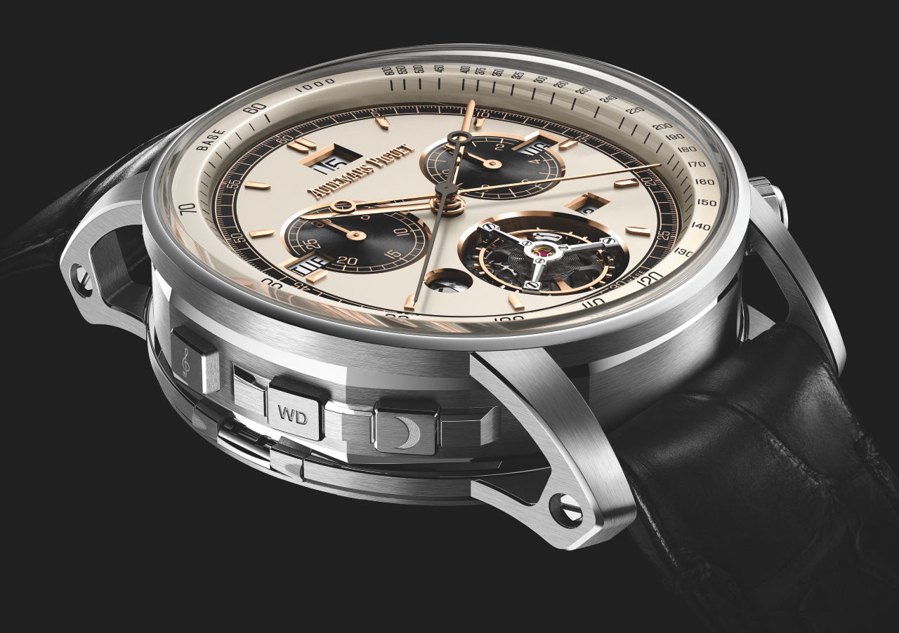 Vacheron constantin's 'panda dial' overseas chronograph code 26398bc. Oo. D002cr. 04 closeup gp02