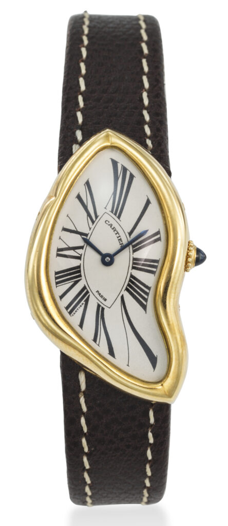 Cartier. 18k gold limited edition asymmetrical wristwatch with ‘crash deployant