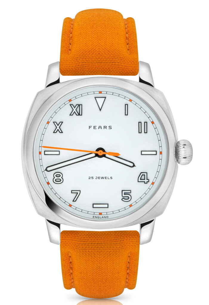 Fears brunswick 40 topper edition 2. 0 whiteout dial on signal orange strap packshot