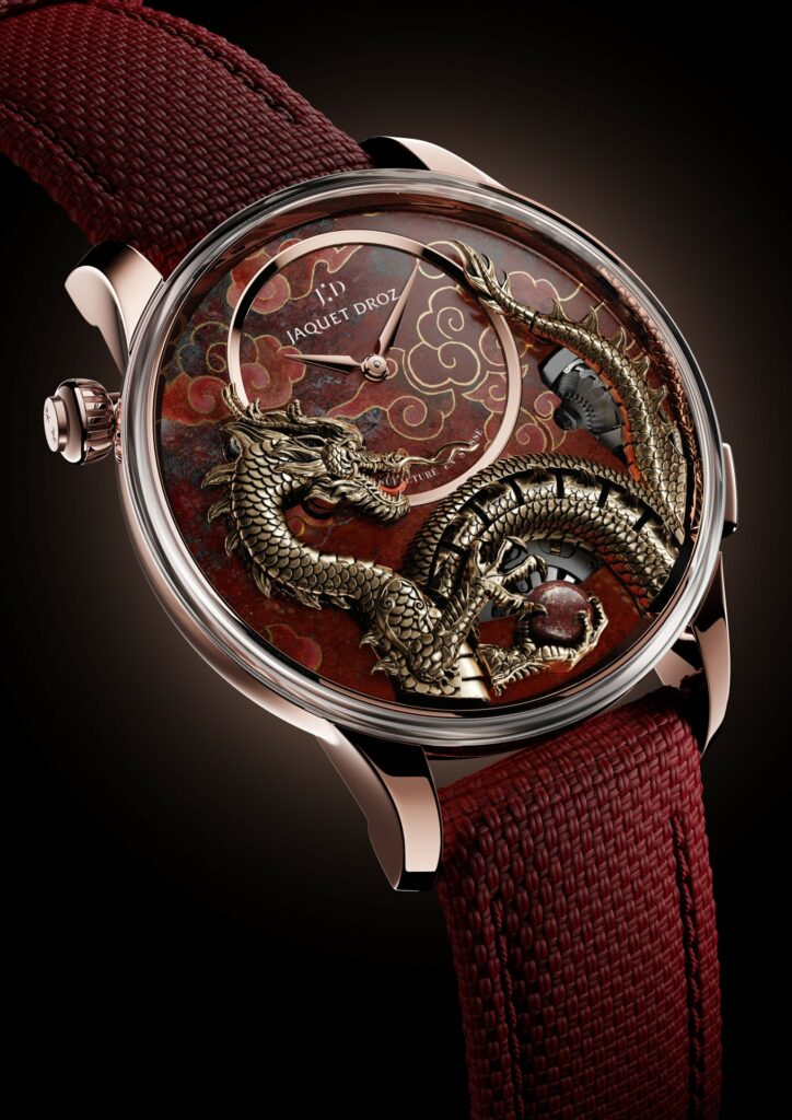 Jaquet droz j0327330081 imperial dragon automaton red gold cuprite perspective