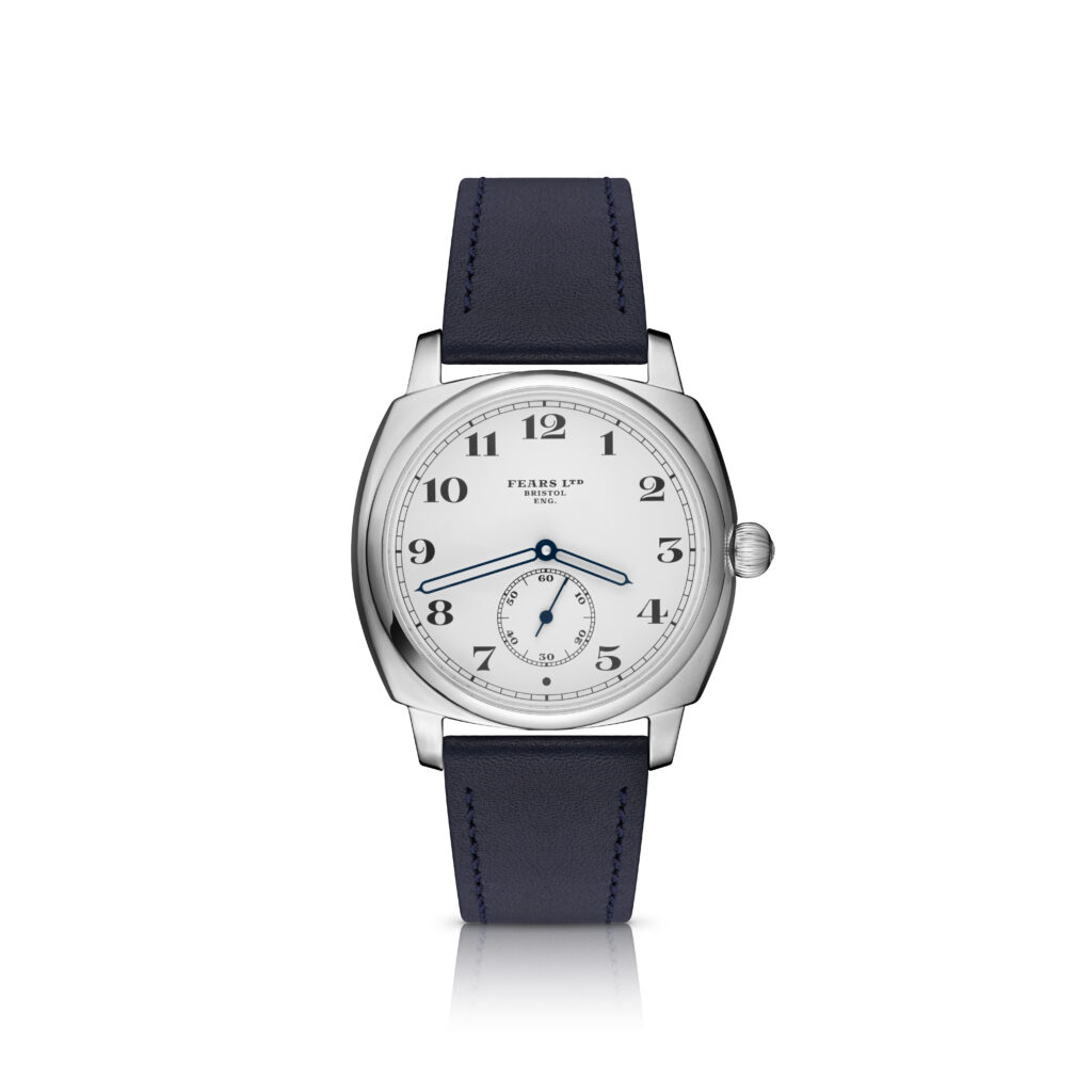 Fears brunswick 38 1924 edition sterling silver sterling white dial premium barenia leather fears blue strap