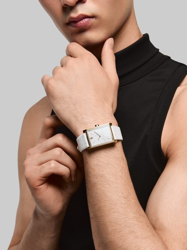 White Vieren Gold Croc worn on wrist